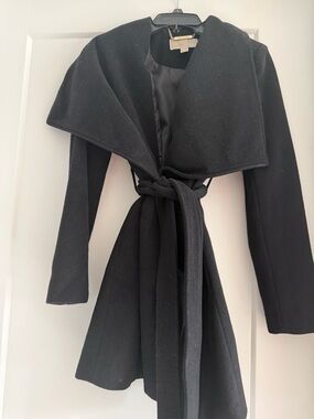 Michael Kors Black Belted Wool-Blend Coat